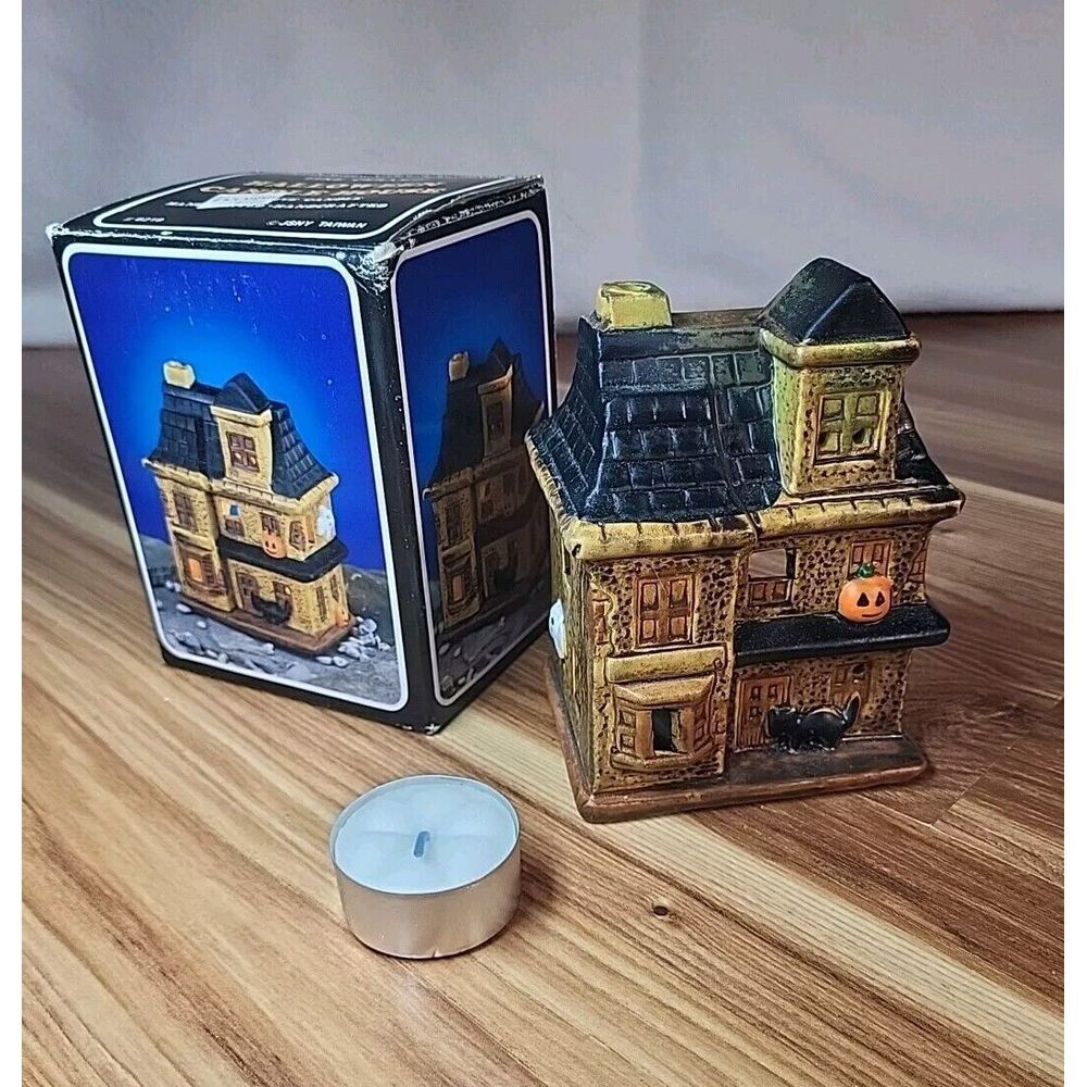 Vintage JSNY Halloween Haunted House Fine Ceramic Votive Holder Handpainted 6219